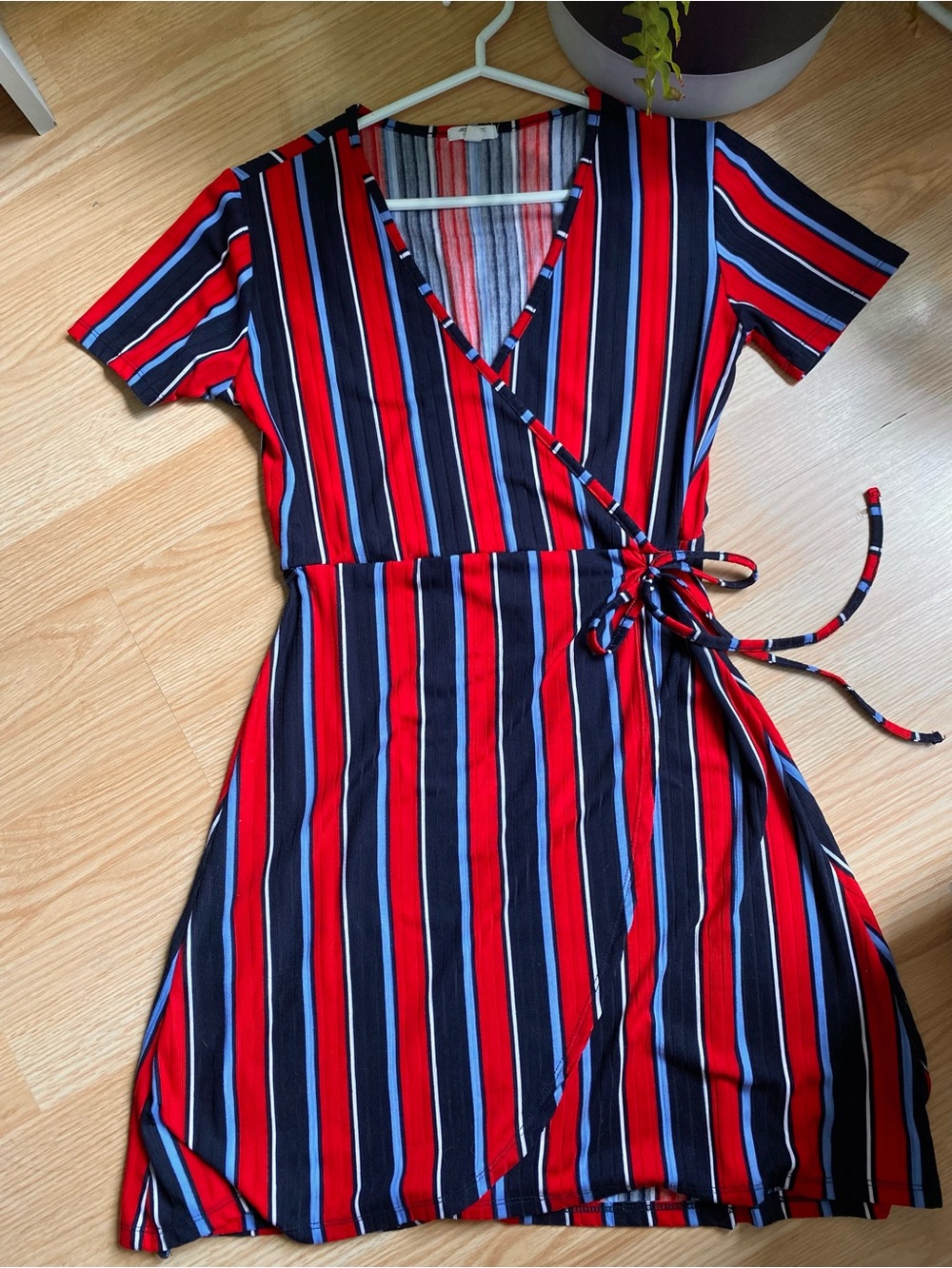 Ardene Red & Navy Striped Wrap Dress